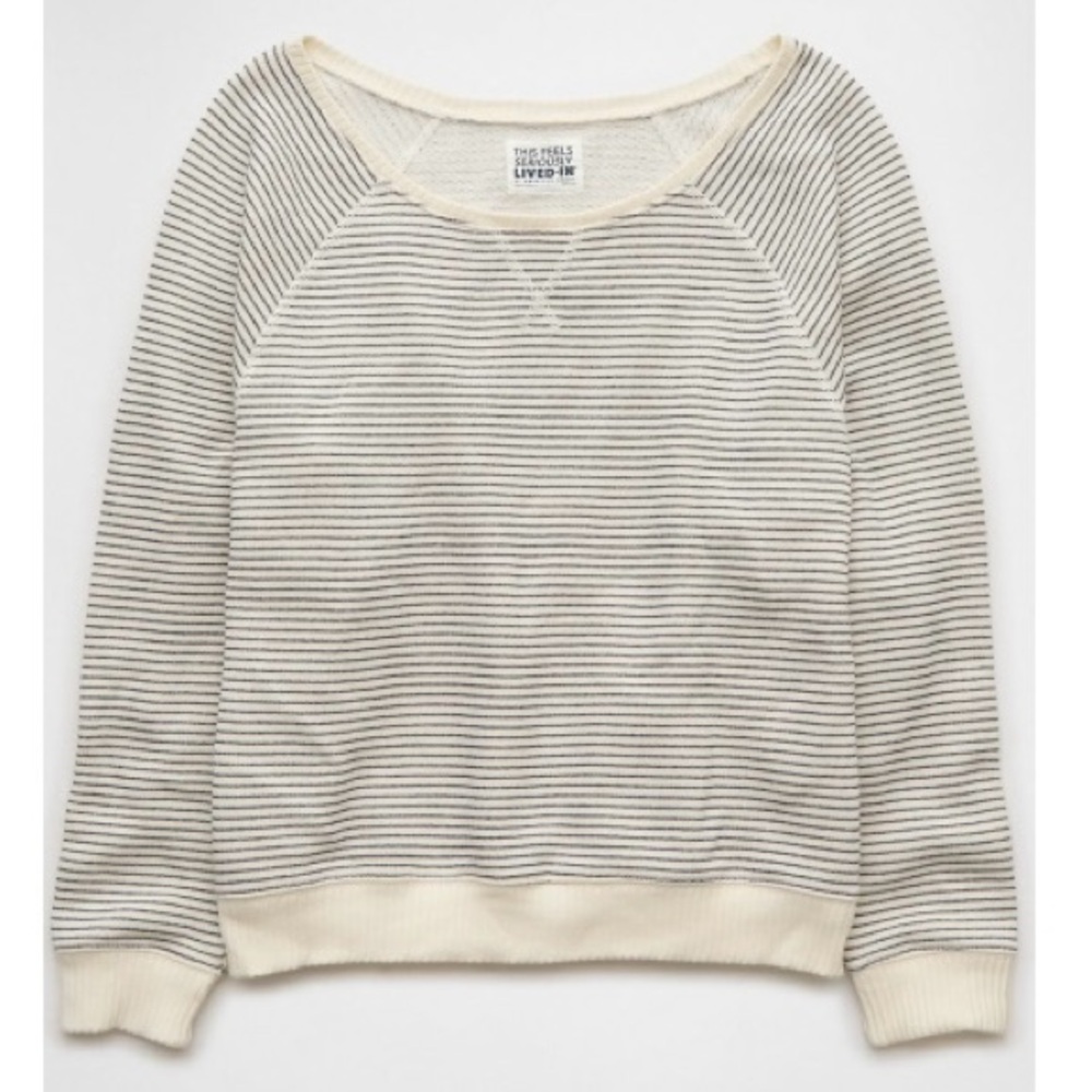 AE Oversized Off-the-Shoulder Striped Sweatshirt - XXL